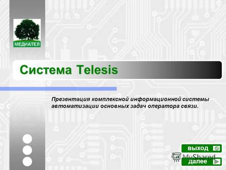 Система Telesis Презентация комплексной информационной системы автоматизации основных задач оператора связи. далее выход.