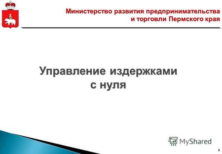 1 Министерство развития предпринимательства и торговли Пермского края Управление издержками с нуля.