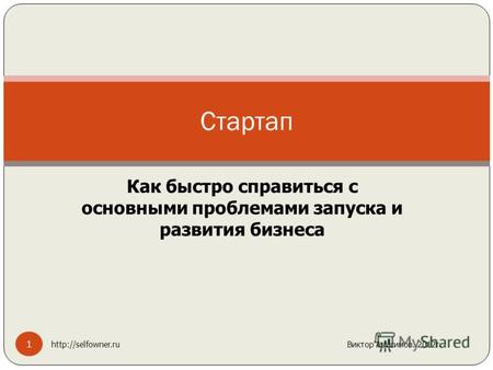 Как быстро справиться с основными проблемами запуска и развития бизнеса Стартап 1  Виктор Анисимов. 2012г.