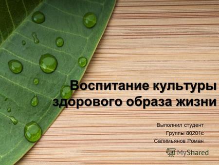 Воспитание культуры здорового образа жизни Выполнил студент Группы 80201с Салимьянов Роман.