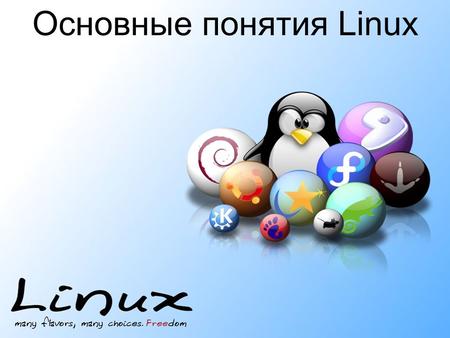 Основные понятия Linux. Типы ПО Свободное ПО с открытым исходным кодом (Open Source): можно бесплатно запускать и использовать в любых целях изучать и.