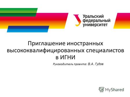 Приглашение иностранных высококвалифицированных специалистов в ИГНИ Руководитель проекта: В.А. Гудов.