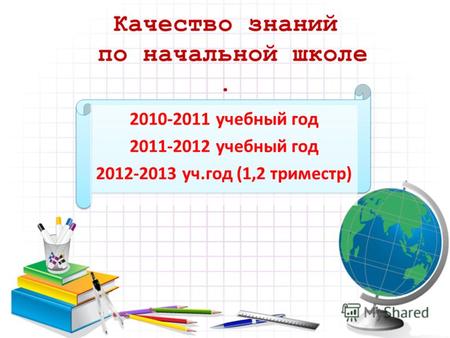 Качество знаний по начальной школе. 2010-2011 учебный год 2011-2012 учебный год 2012-2013 уч.год (1,2 триместр)