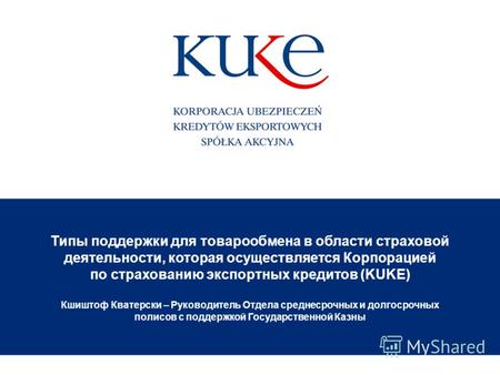 Типы поддержки для товарообмена в области страховой деятельности, которая осуществляется Корпорацией по страхованию экспортных кредитов (KUKE) Кшиштоф.
