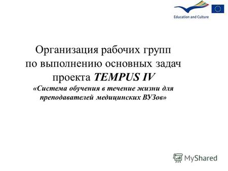 Организация рабочих групп по выполнению основных задач проекта TEMPUS IV «Система обучения в течение жизни для преподавателей медицинских ВУЗов»