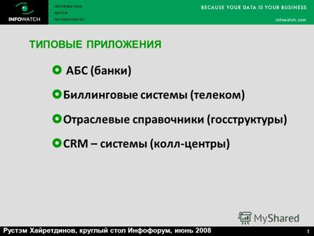 Контроль операторов баз данных Рустэм Хайретдинов Заместитель генерального директора InfoWatch.