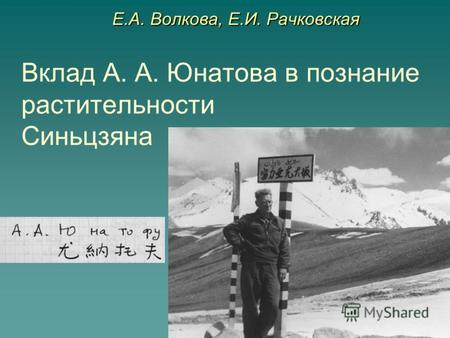 Вклад А. А. Юнатова в познание растительности Синьцзяна Е.А. Волкова, Е.И. Рачковская.