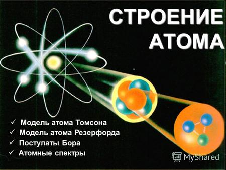 CТРОЕНИЕ АТОМА Атомные спектры Модель атома Резерфорда Постулаты Бора Модель атома Томсона.