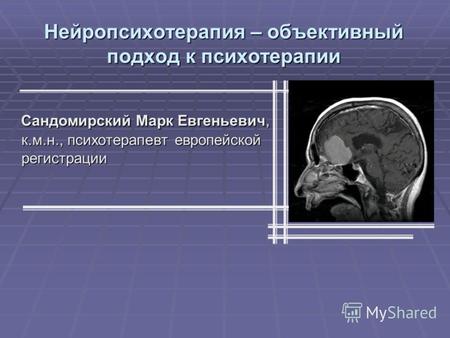 Нейропсихотерапия – объективный подход к психотерапии Сандомирский Марк Евгеньевич, к.м.н., психотерапевт европейской регистрации Сандомирский Марк Евгеньевич,