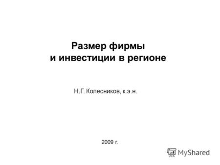 Размер фирмы и инвестиции в регионе Н.Г. Колесников, к.э.н. 2009 г.