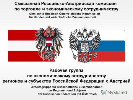 Смешанная Российско-Австрийская комиссия по торговле и экономическому сотрудничеству Рабочая группа по экономическому сотрудничеству регионов и субъектов.