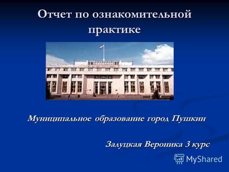 Отчет по ознакомительной практике Муниципальное образование город Пушкин Залуцкая Вероника 3 курс.