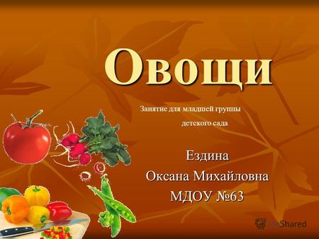Овощи Ездина Оксана Михайловна МДОУ 63 Занятие для младшей группы детского сада.