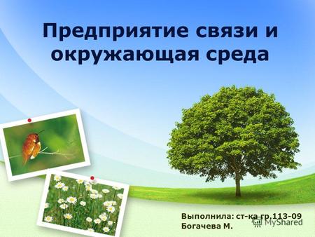 Предприятие связи и окружающая среда Выполнила: ст-ка гр.113-09 Богачева М.