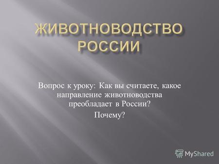 Вопрос к уроку : Как вы считаете, какое направление животноводства преобладает в России ? Почему ?