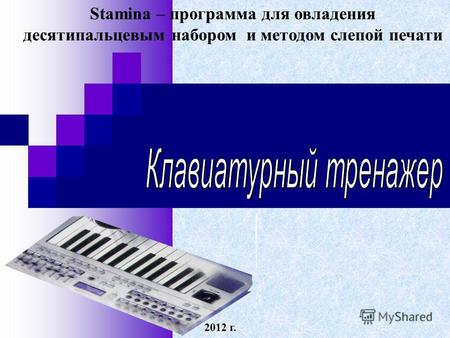 Stamina – программа для овладения десятипальцевым набором и методом слепой печати 2012 г.