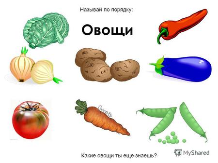 Овощи Какие овощи ты еще знаешь? Называй по порядку: