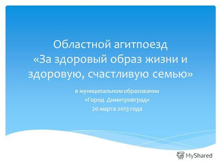 Областной агитпоезд «За здоровый образ жизни и здоровую, счастливую семью» в муниципальном образовании «Город Димитровград» 20 марта 2013 года.