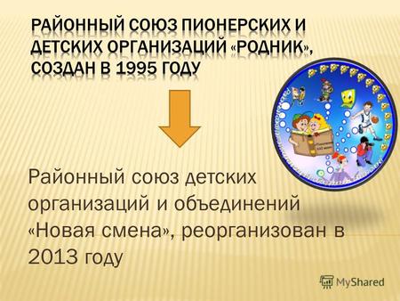 Районный союз детских организаций и объединений «Новая смена», реорганизован в 2013 году.