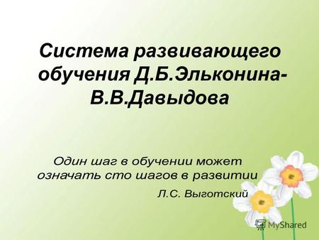 Система развивающего обучения Д.Б.Эльконина- В.В.Давыдова.