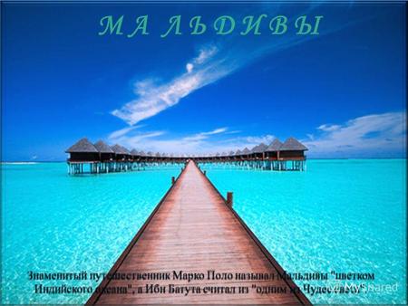 М А Л Ь Д И В Ы Знаменитый путешественник Марко Поло называл Мальдивы цветком Индийского океана, а Ибн Батута считал из одним из Чудес света.