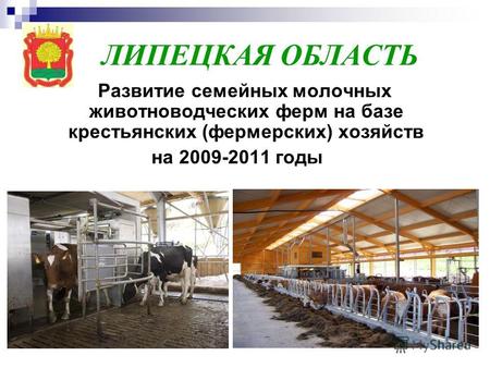 ЛИПЕЦКАЯ ОБЛАСТЬ Развитие семейных молочных животноводческих ферм на базе крестьянских (фермерских) хозяйств на 2009-2011 годы.