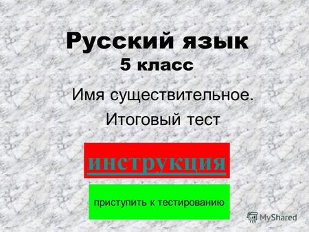 Русский язык 5 класс Имя существительное. Итоговый тест приступить к тестированию инструкция.
