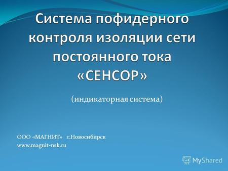 (индикаторная система) ООО «МАГНИТ» г.Новосибирск www.magnit-nsk.ru.