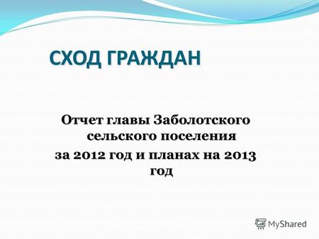 СХОД ГРАЖДАН Отчет главы Заболотского сельского поселения за 2012 год и планах на 2013 год.