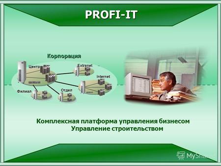(С) 2000-2007 Профи-ИТ Комплексная платформа управления бизнесом Управление строительствомКорпорацияЦентр Internet Extranet Филиал Отдел PROFI-IT.