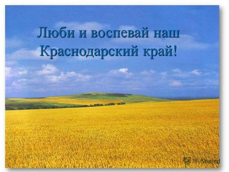 Люби и воспевай наш Краснодарский край!. День рождения Краснодарского края 13 сентября 2012 мы с вами будем отмечать юбилейную дату -Краснодарскому краю.