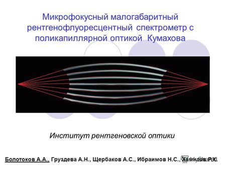 Микрофокусный малогабаритный рентгенофлуоресцентный спектрометр с поликапиллярной оптикой Кумахова Институт рентгеновской оптики Болотоков А.А., Груздева.