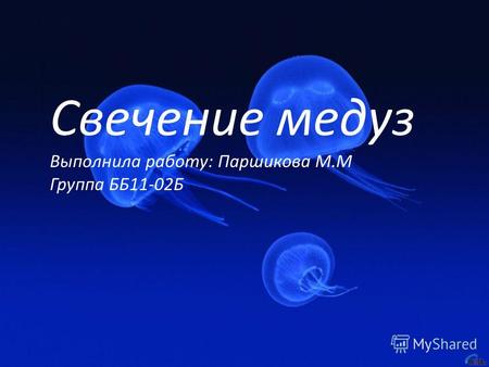 Свечение медуз Выполнила работу: Паршикова М.М Группа ББ11-02Б.