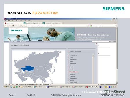 © Siemens AG 2013. All Rights Reserved. SIEMENS LLP/KZ/IIAASPage 104/2013SITRAIN - Training for Industry from SITRAIN KAZAKHSTAN.