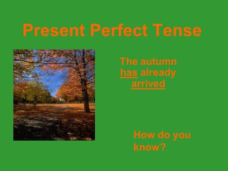 Present Perfect Tense The autumn has already arrived How do you know?