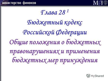 Глава 28 1 Бюджетный кодекс Российской Федерации Общие положения о бюджетных правонарушениях и применения бюджетных мер принуждения.