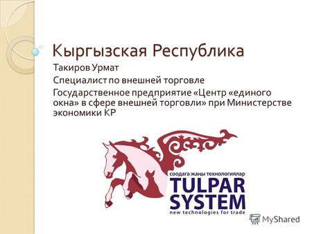 Кыргызская Республика Такиров Урмат Специалист по внешней торговле Государственное предприятие « Центр « единого окна » в сфере внешней торговли » при.