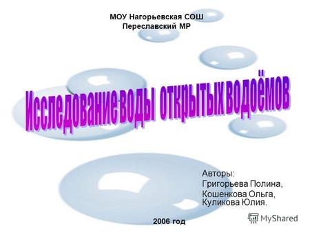 МОУ Нагорьевская СОШ Переславский МР 2006 год Авторы: Григорьева Полина, Кошенкова Ольга, Куликова Юлия.