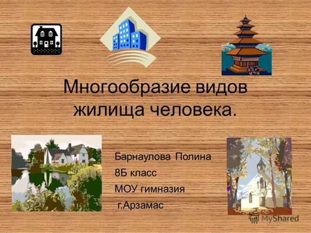Многообразие видов жилища человека. Барнаулова Полина 8Б класс МОУ гимназия г.Арзамас.