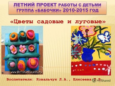 «Цветы садовые и луговые» Воспитатели: Ковальчук Л.А., Елисеева Т.В.