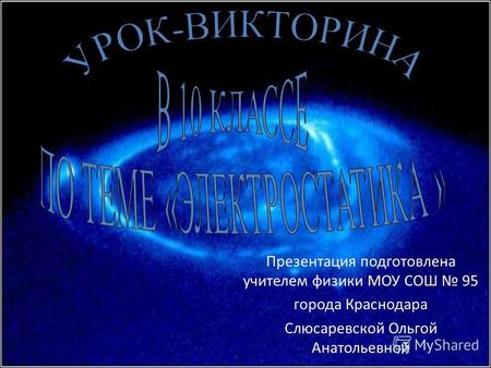 Презентация подготовлена учителем физики МОУ СОШ 95 города Краснодара Слюсаревской Ольгой Анатольевной.