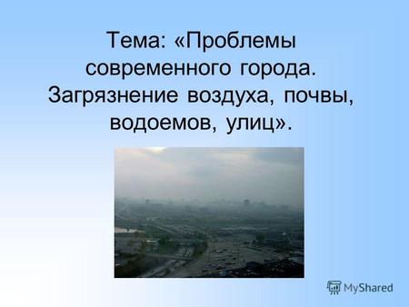 Тема: «Проблемы современного города. Загрязнение воздуха, почвы, водоемов, улиц».