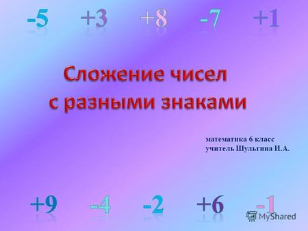 математика 6 класс учитель Шульгина И.А. Финал конкурса по перетягиванию каната Иван Минусов Петр Плюсов2 7 + 5 = 2 -7 +5+5.