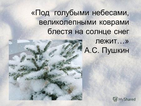 «Под голубыми небесами, великолепными коврами блестя на солнце снег лежит…» А.С. Пушкин.