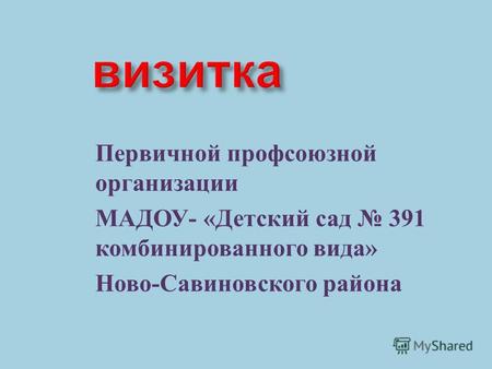 Первичной профсоюзной организации МАДОУ - « Детский сад 391 комбинированного вида » Ново - Савиновского района.