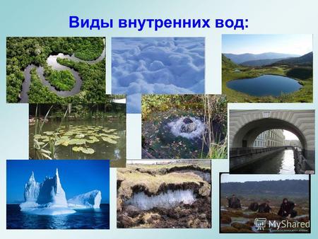 Виды внутренних вод:. Разнообразие внутренних вод России. Реки.