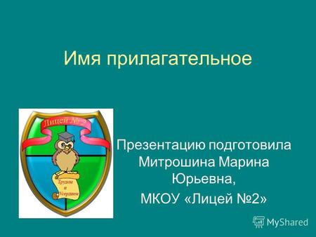 Имя прилагательное Презентацию подготовила Митрошина Марина Юрьевна, МКОУ «Лицей 2»
