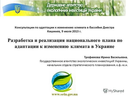 Www.seia.gov.ua Консультации по адаптации к изменению климата в бассейне Днестра Кишинев, 9 июля 2013 г. Разработка и реализация национального плана по.