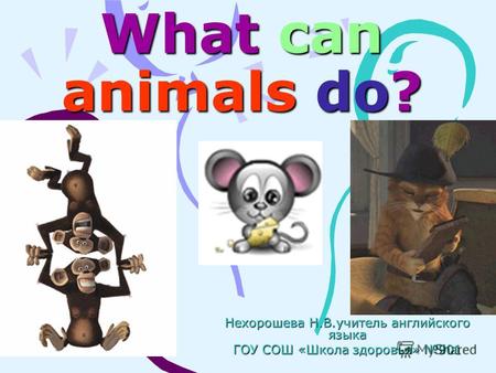What can animals do? Нехорошева Н.В.учитель английского языка ГОУ СОШ «Школа здоровья» 901.