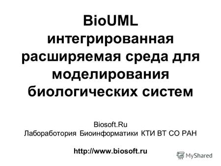 BioUML интегрированная расширяемая среда для моделирования биологических систем Biosoft.Ru Лабоработория Биоинформатики КТИ ВТ СО РАН